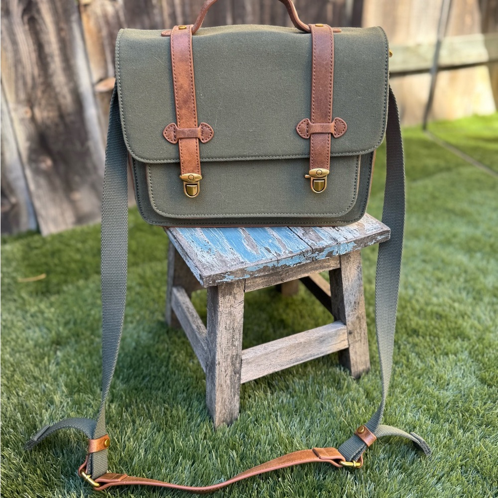 Green and Brown Crossbody Work Tote